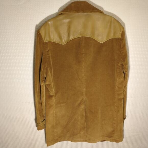 Cresco 40 Brown Corduroy Faux Leather Western Jacket Mens Vintage 70s Mod Coat - Picture 7 of 9